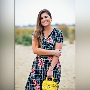 Vine & Love Floral Square Faux Wrap dress